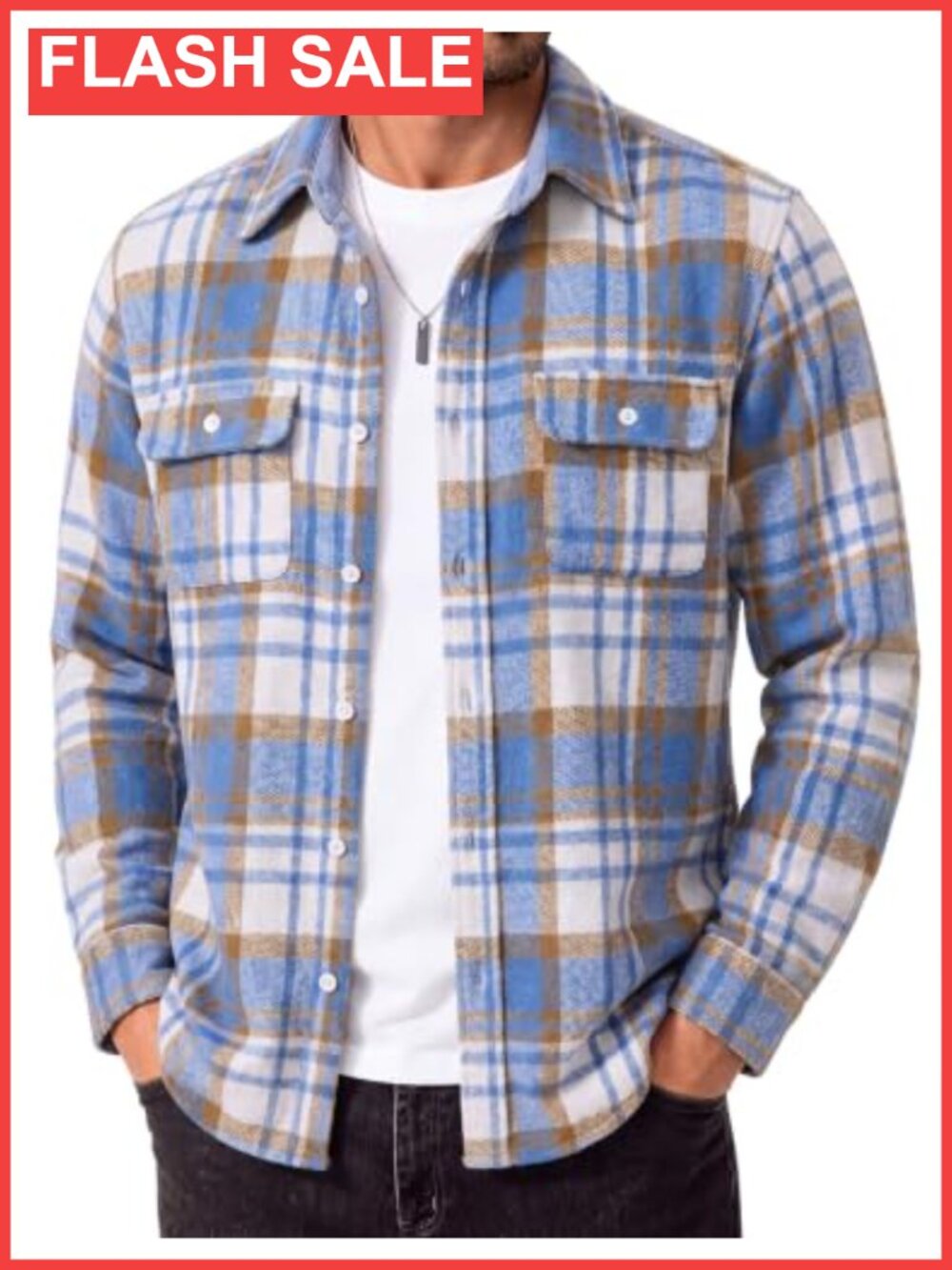 Men's Cotton Plaid Flannel Button Down Shirt with Pockets